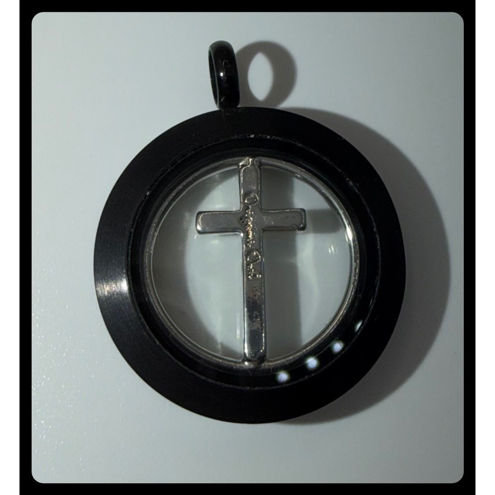 Origami Owl Floating Locket Cross Pendant Small Black Silver Religious 25MM